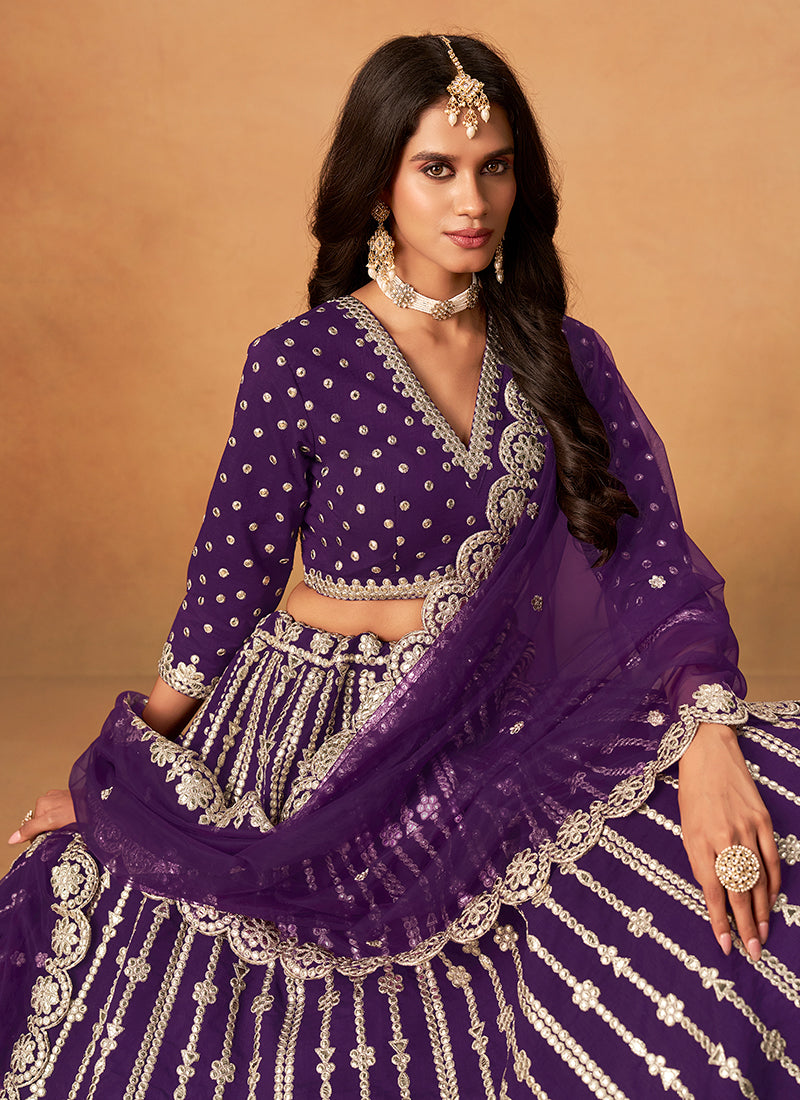 Purple Zari Embroidery Festive Lehenga Choli