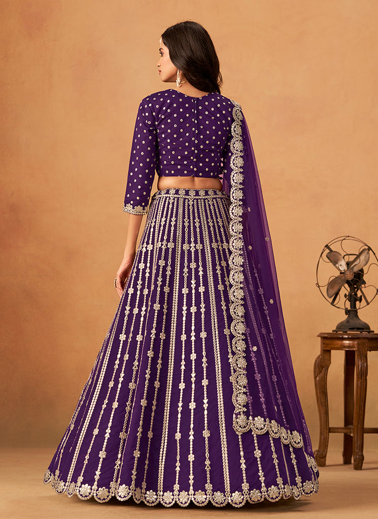 Purple Zari Embroidery Festive Lehenga Choli