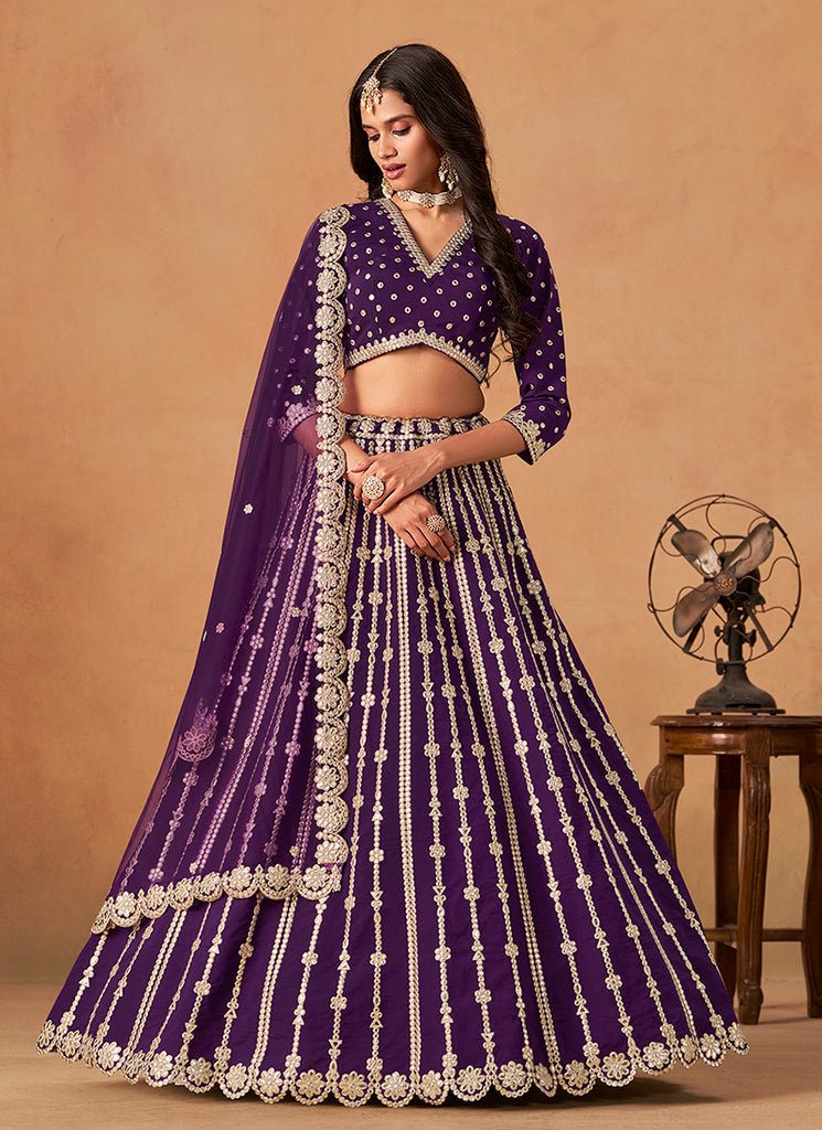 Purple Zari Embroidery Festive Lehenga Choli