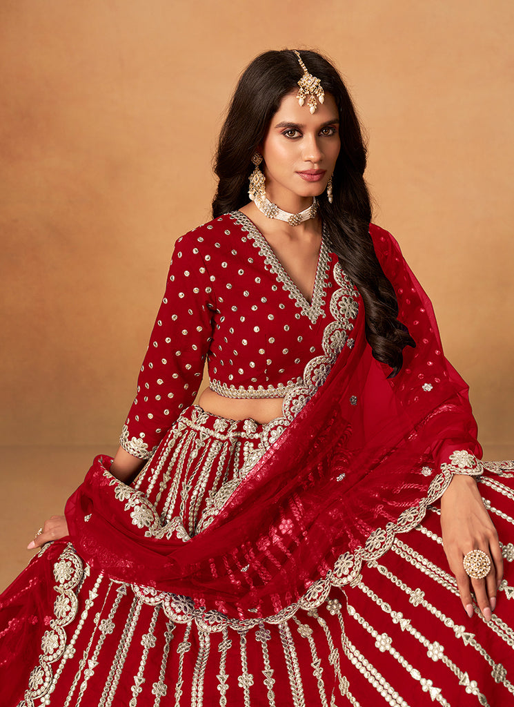 Bridal Red Zari Embroidery Festive Lehenga Choli