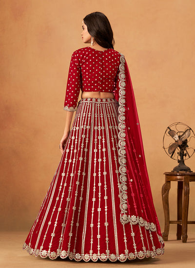 Bridal Red Zari Embroidery Festive Lehenga Choli