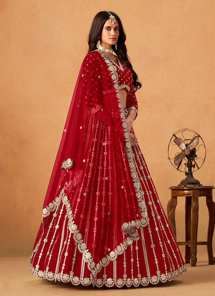 Bridal Red Zari Embroidery Festive Lehenga Choli