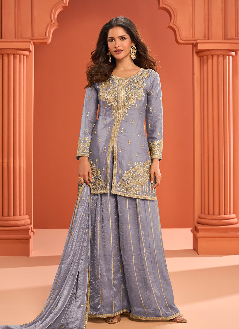Light Purple Handwork Embroidered Palazzo Suit