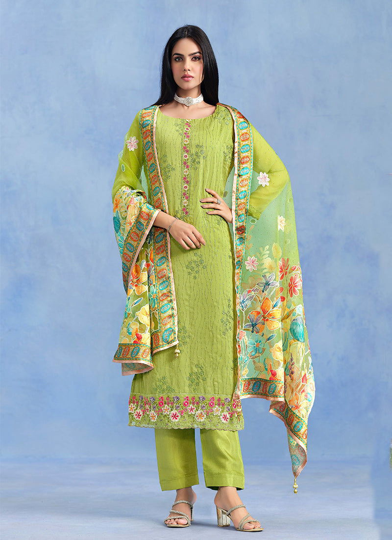 Lime Green Floral Embroidery Salwar Kameez