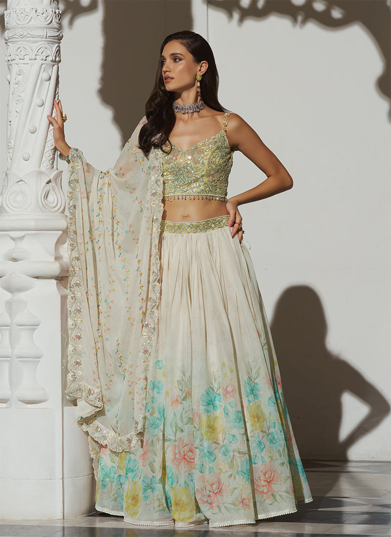 Buy Ivory Lime Lehenga Set In UK