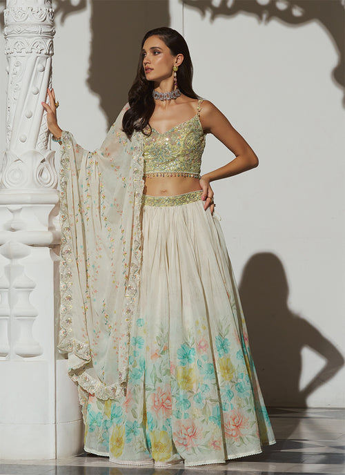 Buy Ivory Lime Lehenga Set In UK