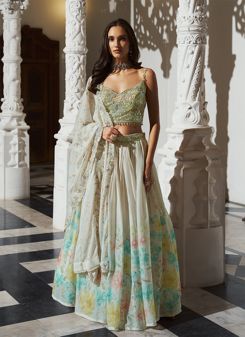 Manjari – Ivory Lime Lehenga Set