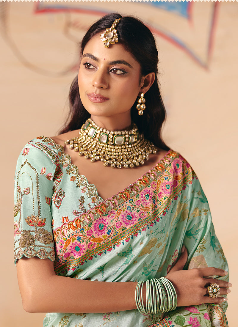 Shop Mint Green Designer Saree In Canada