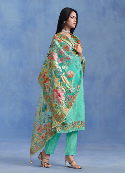 Mint Green Floral Embroidery Salwar Kameez