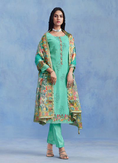 Mint Green Floral Embroidery Salwar Kameez