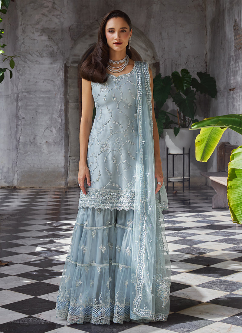Nargis Sitara – Mist Blue Gharara Set
