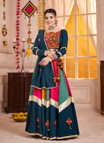 Blue Multicolored Embroidered Traditional Chaniya Choli