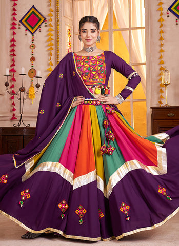 Purple Multicolored Embroidered Traditional Chaniya Choli