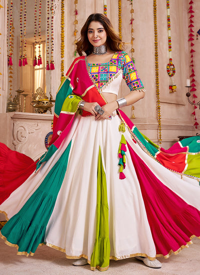 Shop White Kutchi Embroidered Navratri Chaniya Choli