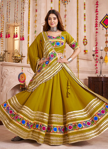 Mustard Yellow Kutchi Embroidered Navratri Chaniya Choli