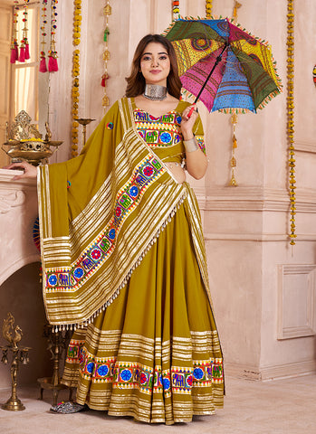 Mustard Yellow Kutchi Embroidered Navratri Chaniya Choli