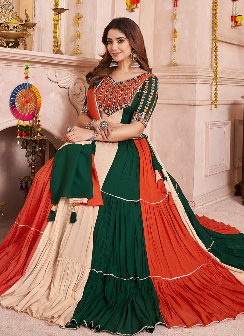Green And Orange Lehenga For Navratri