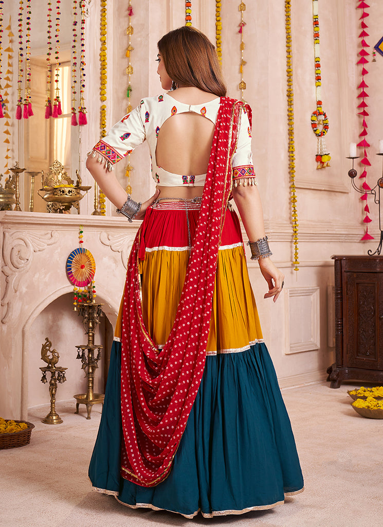 Buy White And Teal Navratri Lehenga Choli