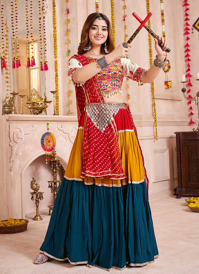 Shop White And Teal Navratri Lehenga Choli
