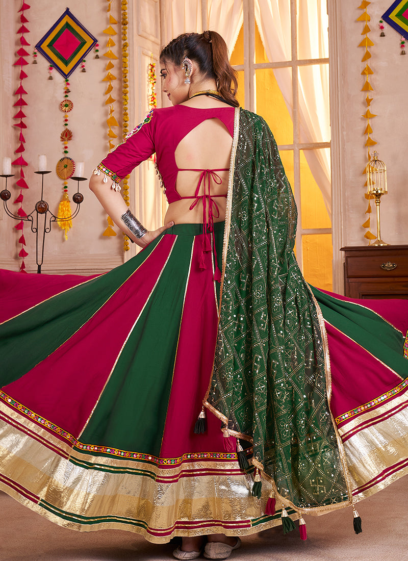 Buy Pink And Green Gujarati Chaniya Choli 