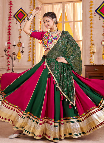 Pink And Green Traditional Navratri Chaniya Choli