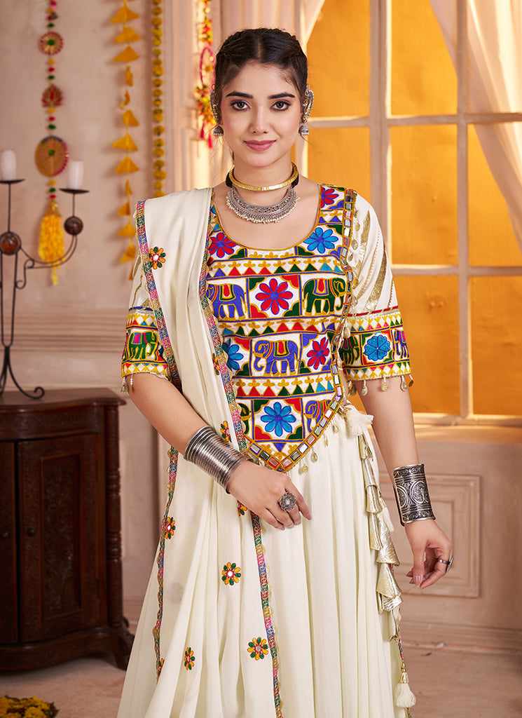 Buy Cream White Navratri Chaniya Choli In USA