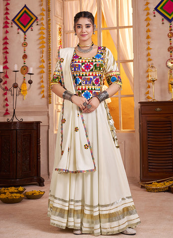 Cream White Traditional Navratri Chaniya Choli
