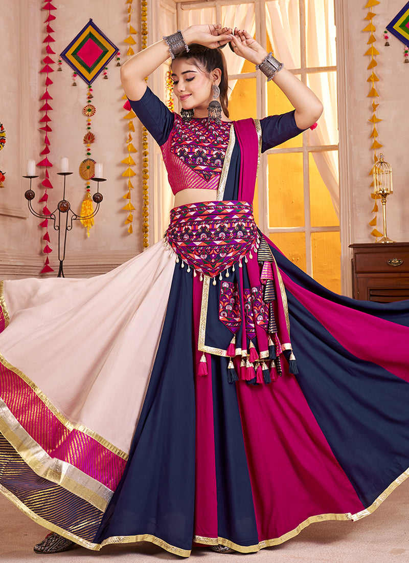 Buy Pink And Blue Navratri Lehenga Choli In Canada