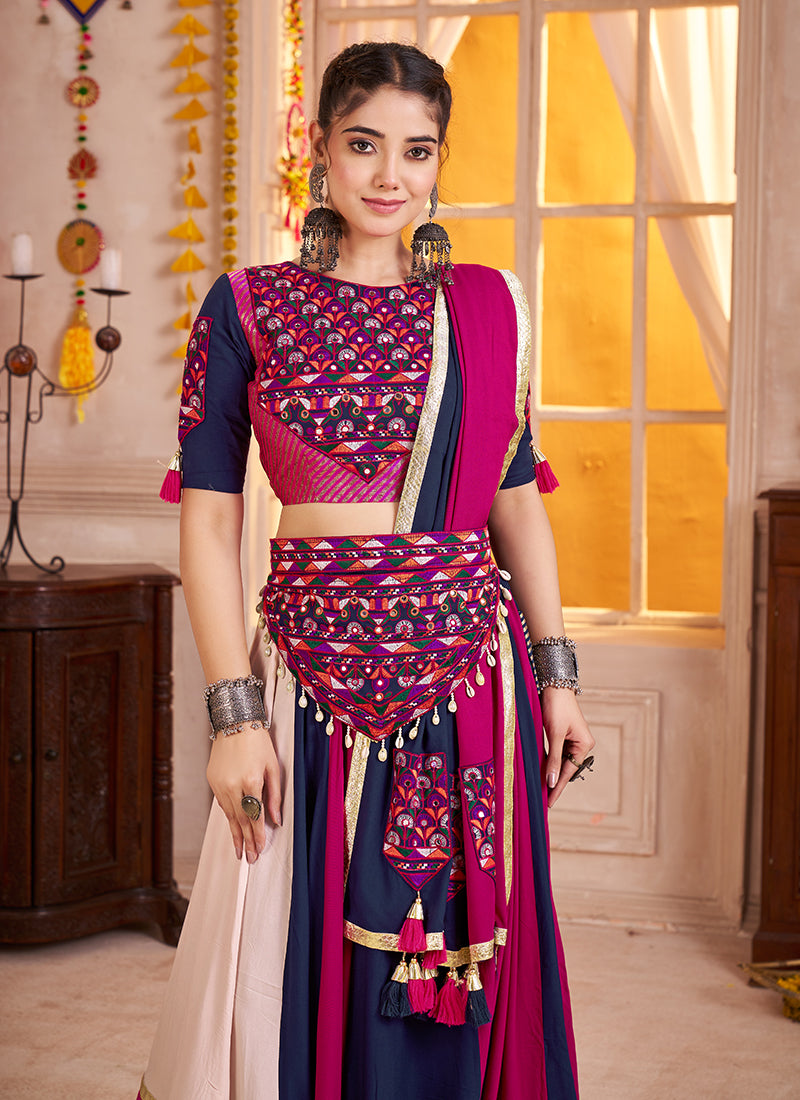 Buy Pink And Blue Navratri Lehenga Choli Online