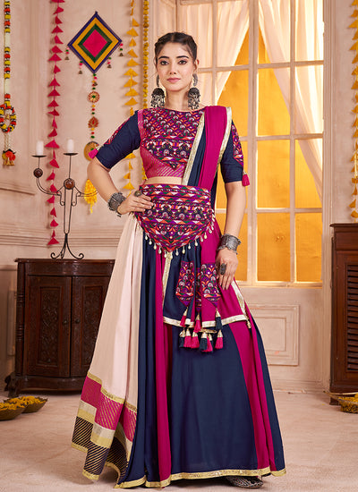 Shop Pink And Blue Navratri Lehenga Choli