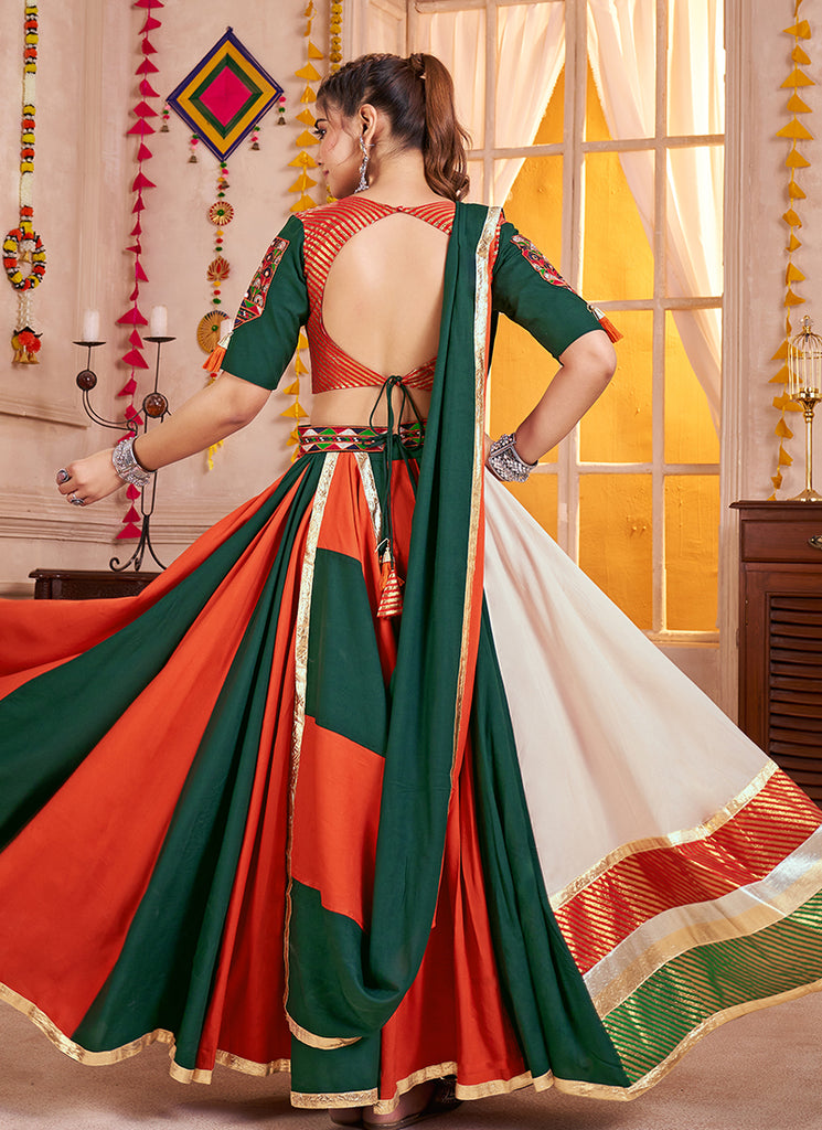 Buy Green And Orange Navratri Lehenga Choli At Hatkay
