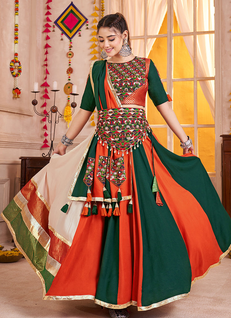 Buy Green And Orange Navratri Lehenga Choli In Canada