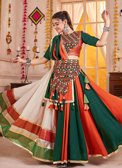 Shop Green And Orange Navratri Lehenga Choli