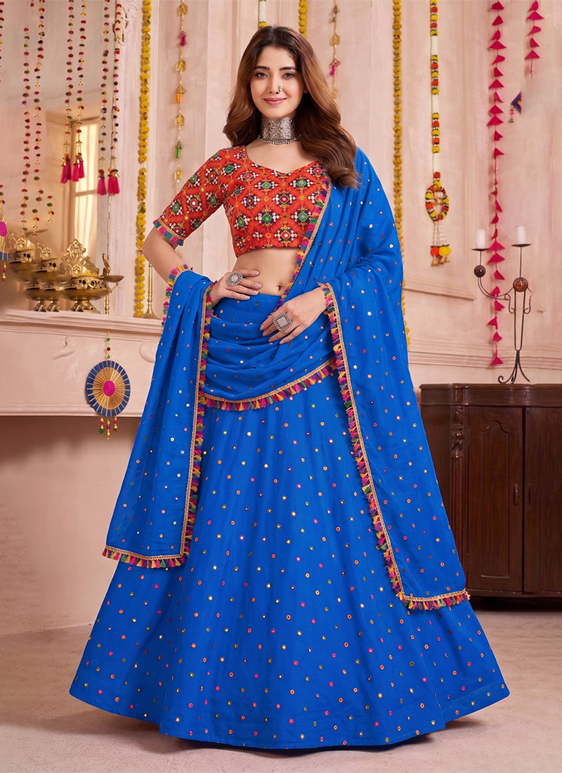 Blue Kutchi Embroidery Navratri Lehenga Choli