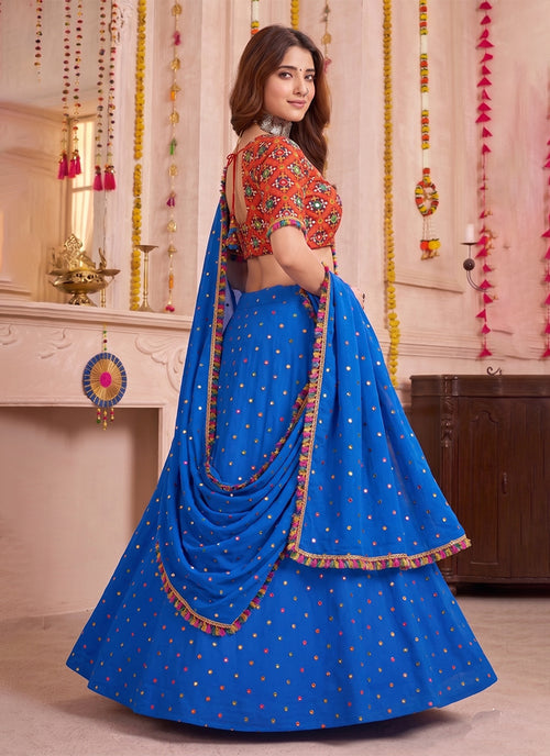 Blue Kutchi Embroidery Navratri Lehenga Choli
