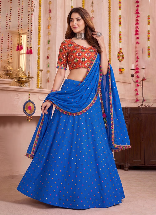 Blue Kutchi Embroidery Navratri Lehenga Choli