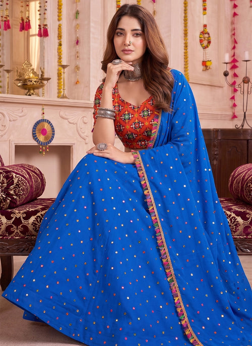 Blue Kutchi Embroidery Navratri Lehenga Choli