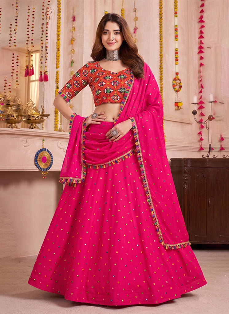 Pink Kutchi Embroidery Navratri Lehenga Choli