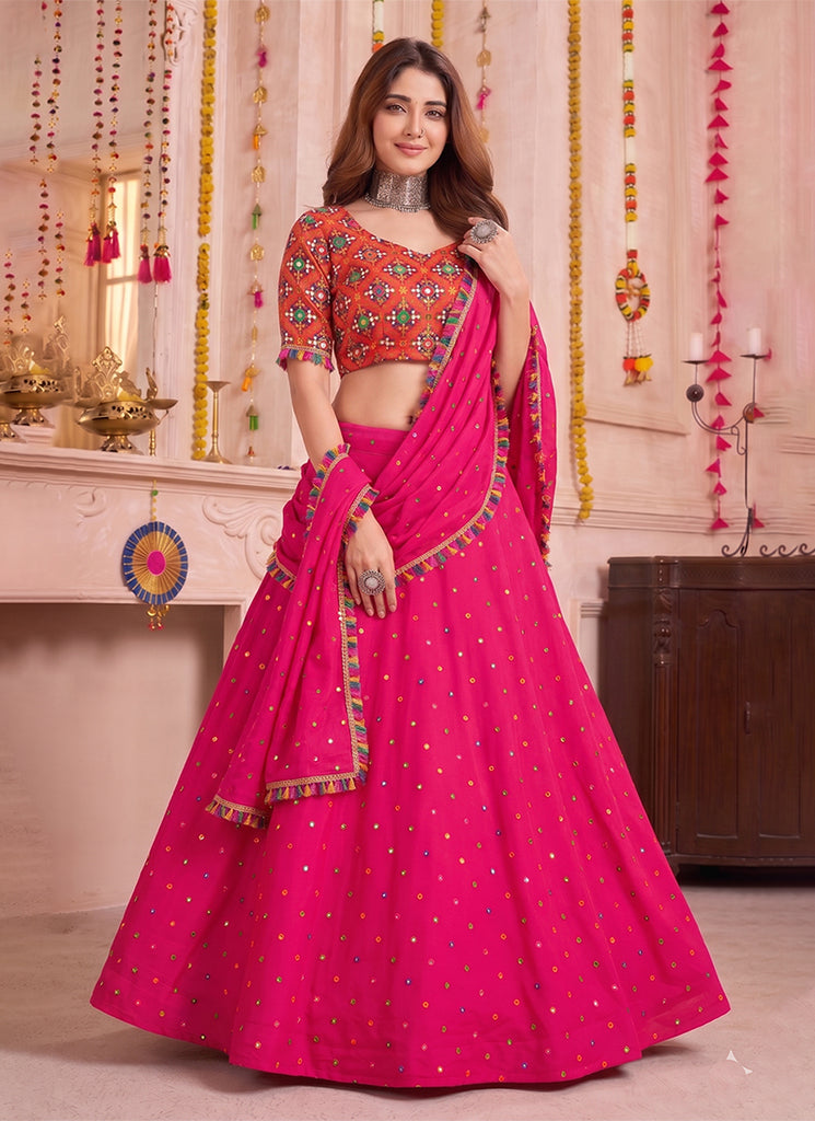 Pink Kutchi Embroidery Navratri Lehenga Choli