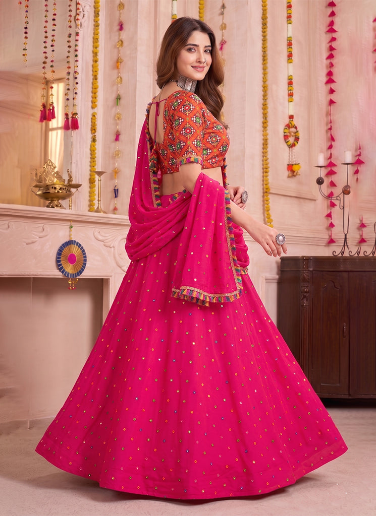 Pink Kutchi Embroidery Navratri Lehenga Choli