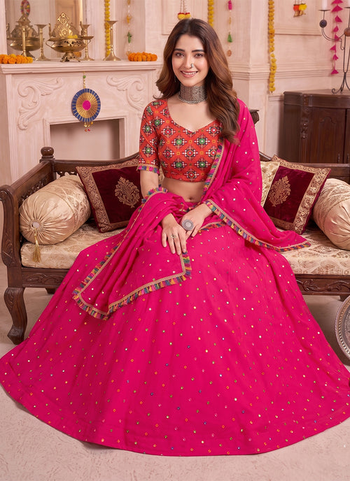 Pink Kutchi Embroidery Navratri Lehenga Choli