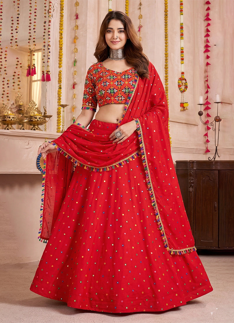 Red Kutchi Embroidery Navratri Lehenga Choli