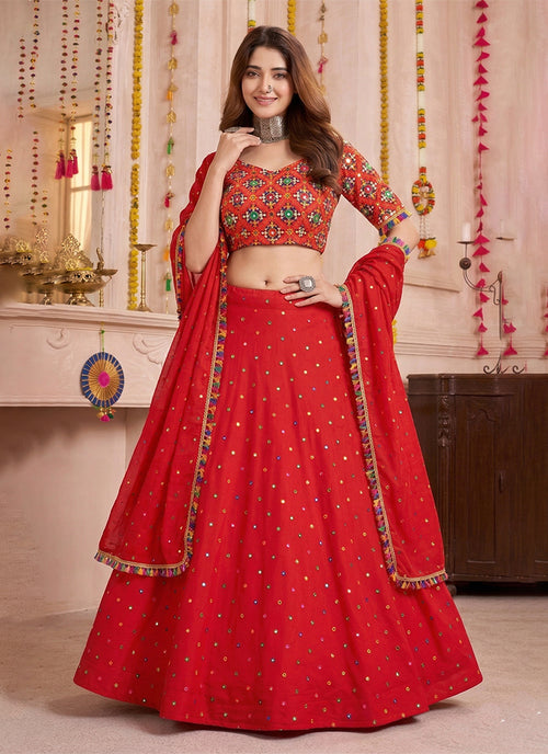 Red Kutchi Embroidery Navratri Lehenga Choli