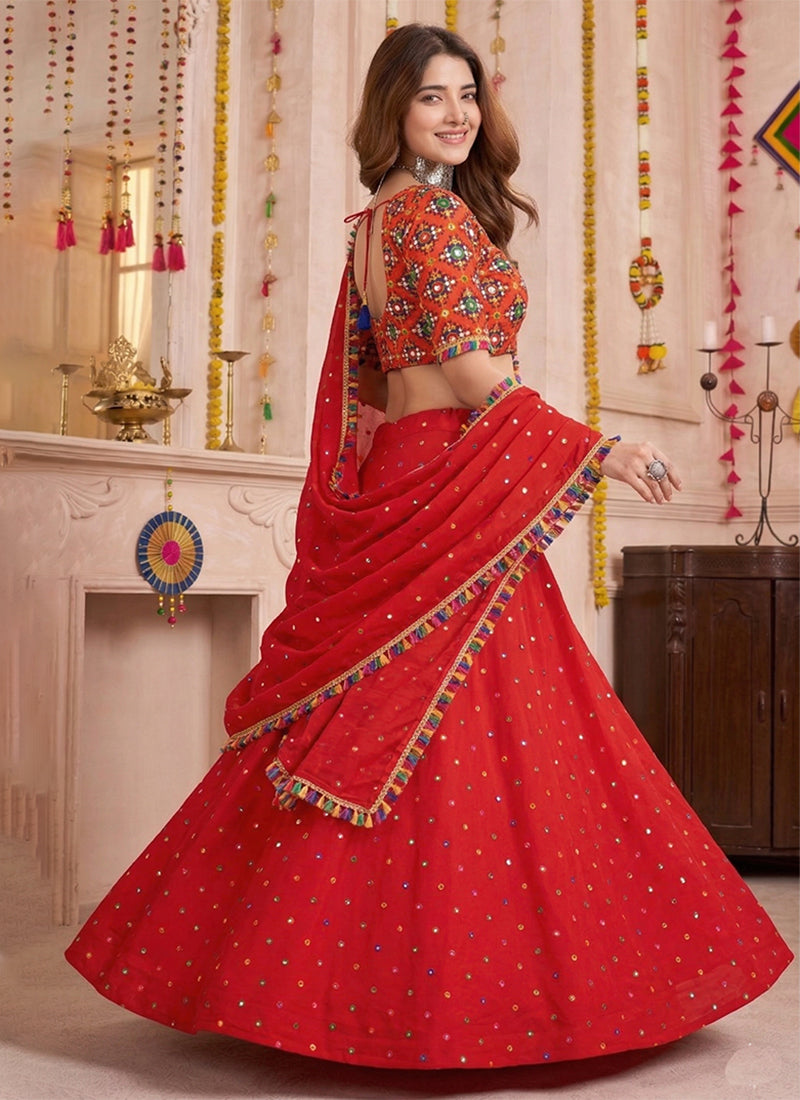 Red Kutchi Embroidery Navratri Lehenga Choli