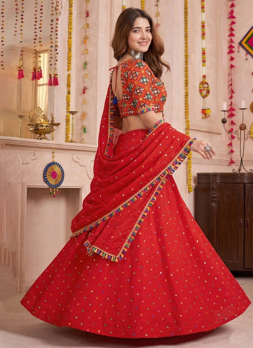 Red Kutchi Embroidery Navratri Lehenga Choli