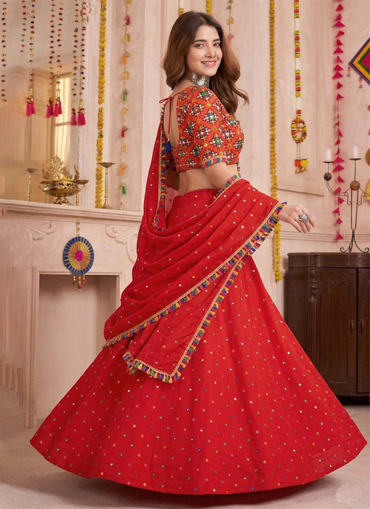 Red Kutchi Embroidery Navratri Lehenga Choli
