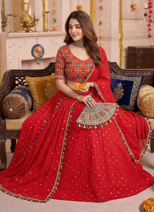 Red Kutchi Embroidery Navratri Lehenga Choli