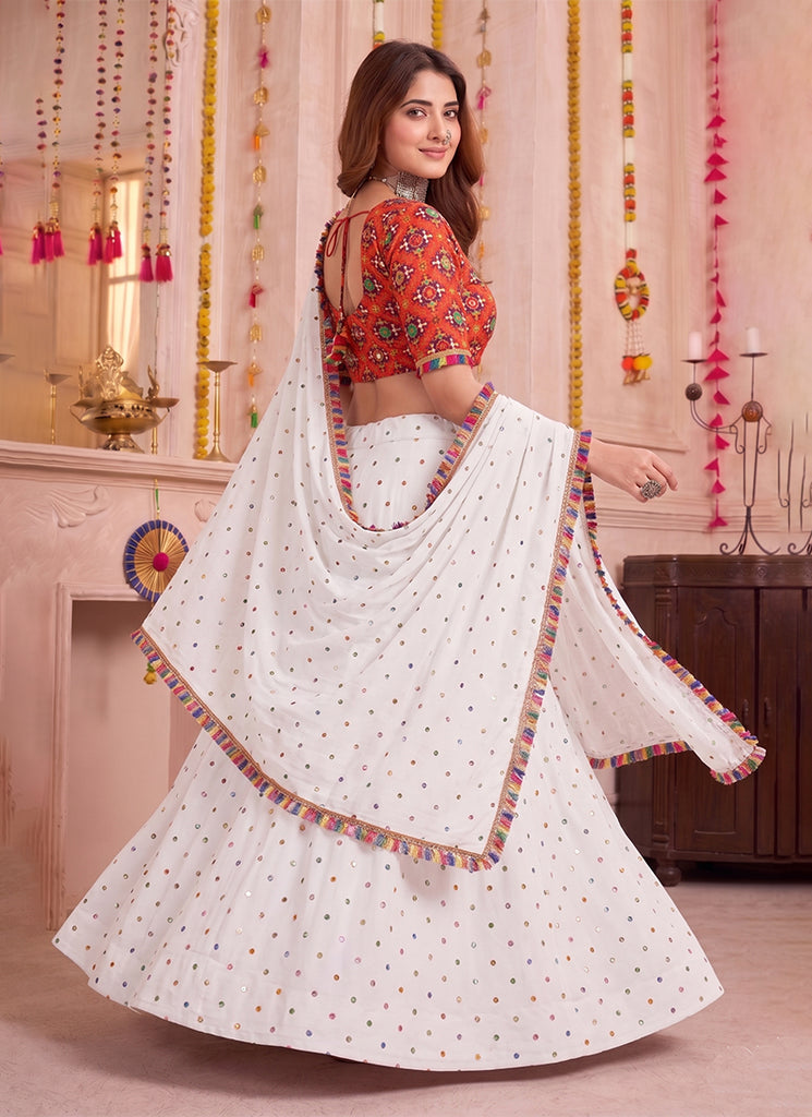 White Kutchi Embroidery Navratri Lehenga Choli