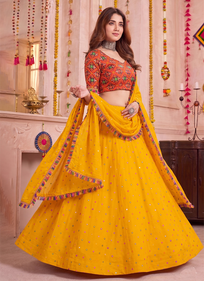 Yellow Kutchi Embroidery Navratri Lehenga Choli