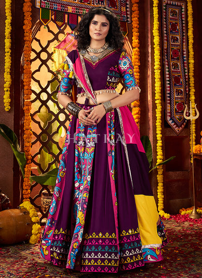 Purple Multicolour Kutchi Embroidered Navratri Chaniya Choli